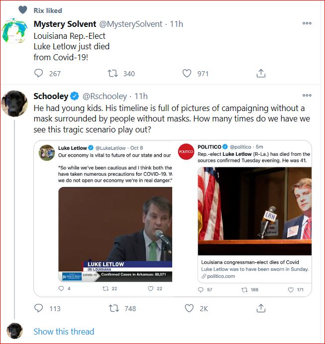 TweetOfSchooley RepublicanRepLetlowDeathOfCovid