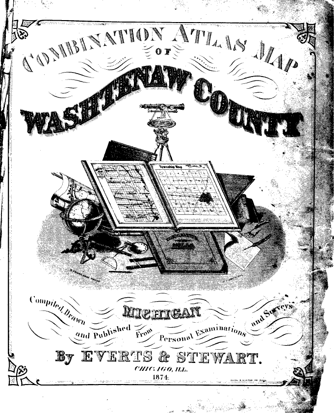 CombinationAtlasMapWashtenawCounty Everts Stewart 1874